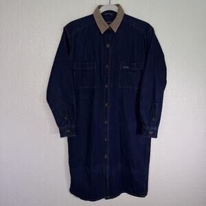 Vintage Calvin Klein Denim Dress Womens Medium Shirtdress Corduroy Chore Barn